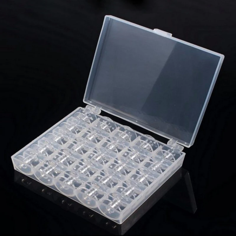 

11.9x9.8x2.6cm 1set Bobbin Case 25 Sets Transparent Plastic Box Transparent Bobbin