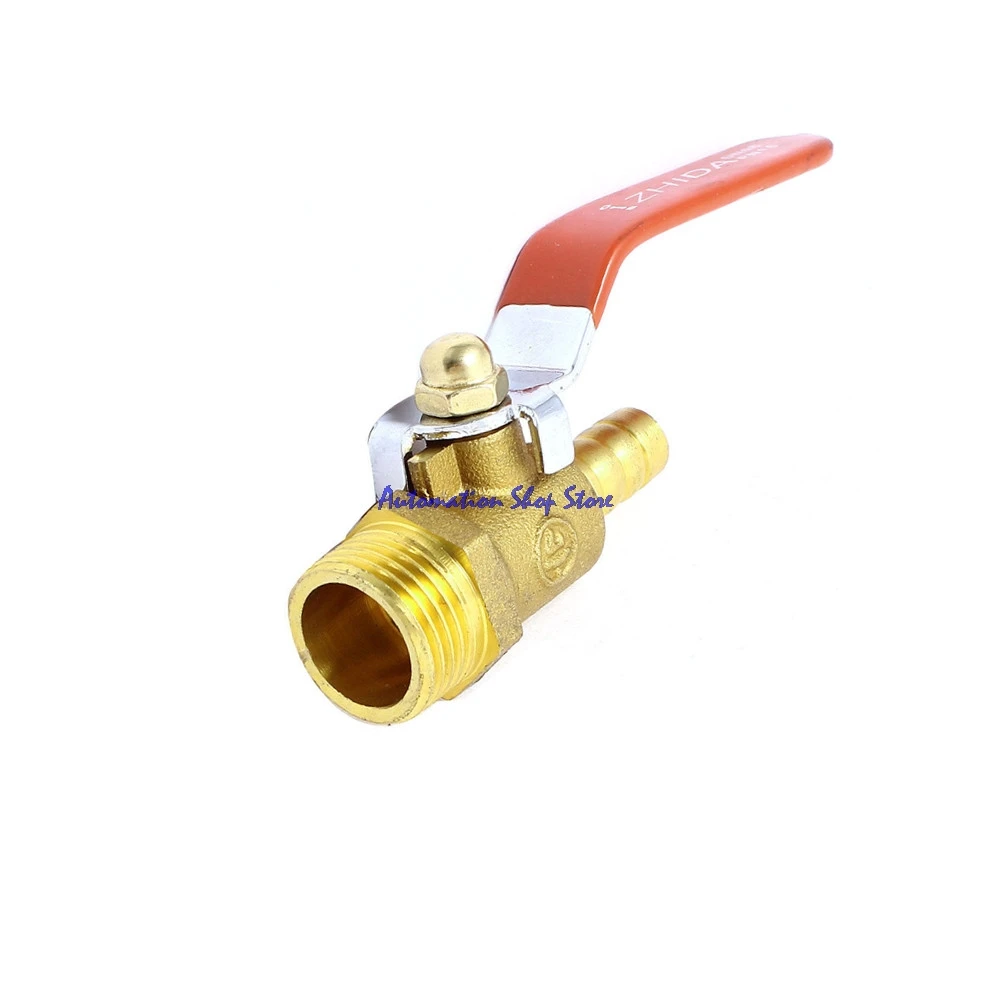 10mm hose barb three way tee type t port brass ball valve for water oil air Brass 1/2PT Male Thread to 10mm Barb Hose Connector Full Port Ball Valve