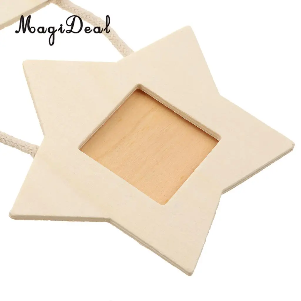 MagiDeal Rustic Wooden Stars Triple Hanging Photo Frames DIY Pictures Album Stand Kraft Home Wedding Engagements Decoration 