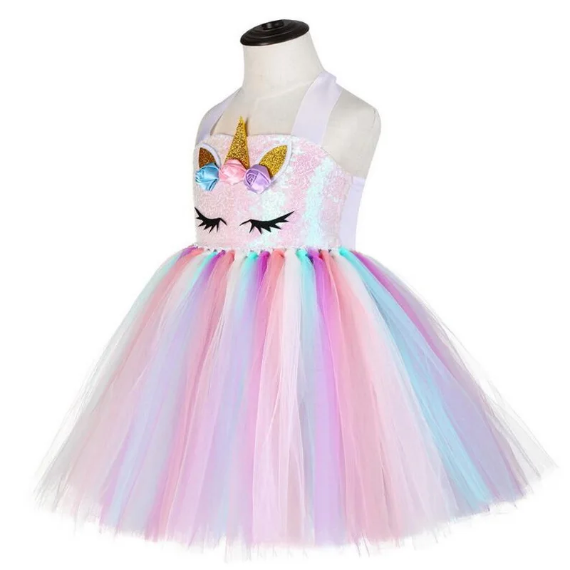 Robe tutu arc-en-ciel à paillettes avec lumières LED pour enfants, costume de cosplay de princesse brillant, cadeau de fête d'anniversaire pour filles, Halloween, Nairobi, Orn