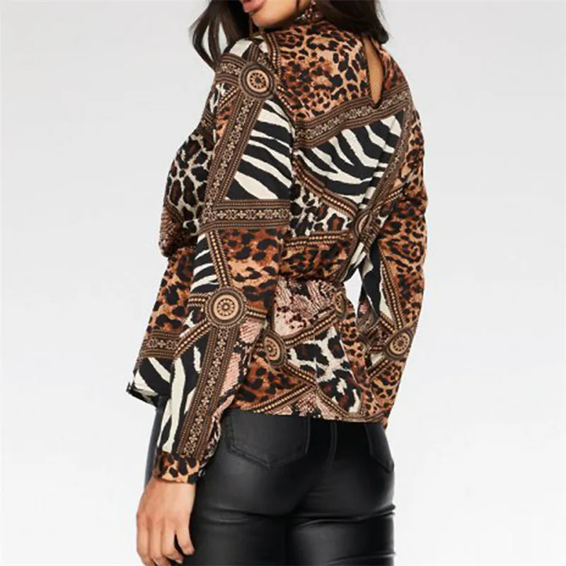 Leopard Print Blouse Women Shirts 2019 Spring Korean Fashion Ladies Sexy Hollow Out Long Sleeve Shirt Elegant Office Ladies Tops