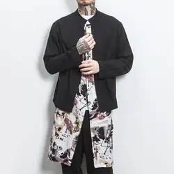 Мужская верхняя одежда кунг-фу Костюмы Для мужчин печать сращивания длинная куртка китайский Стиль Ретро модное повседневное пальто