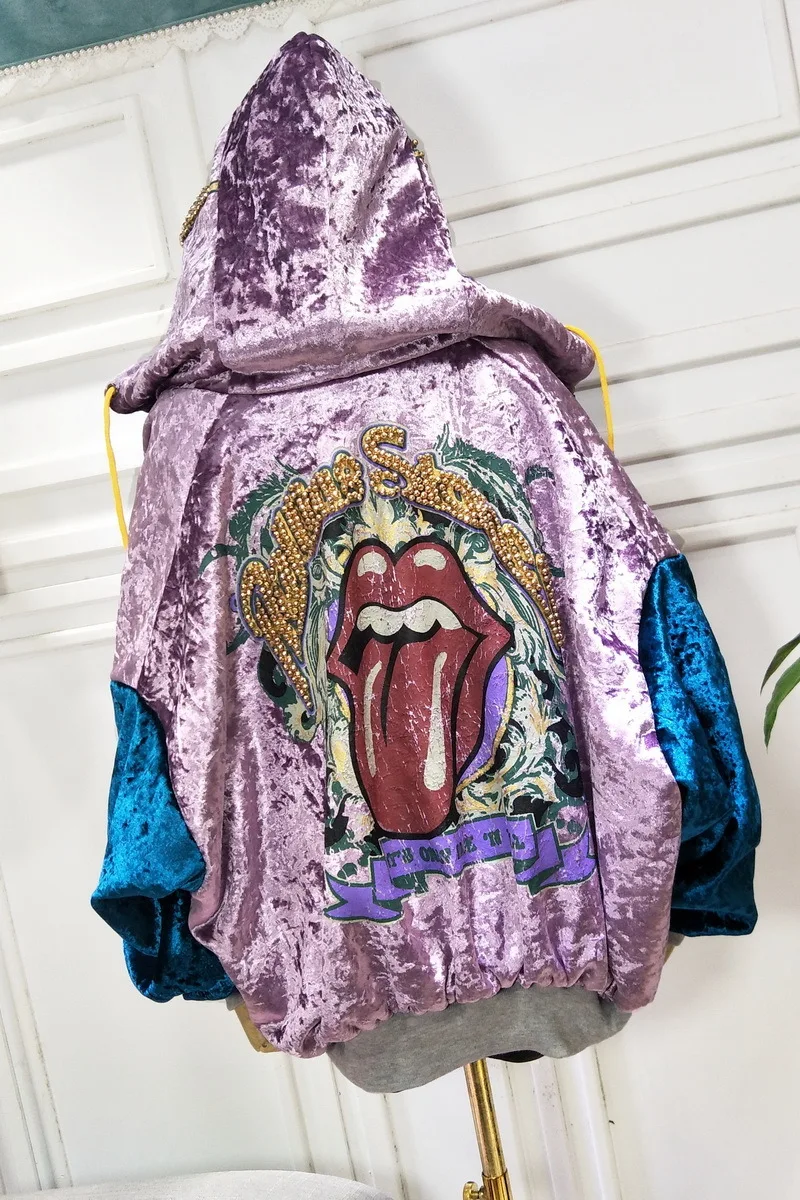 Новинка года; осенняя куртка в стиле панк-рок в стиле хип-хоп для девочек-подростков с жемчужинами и буквенным принтом; куртка с рукавами «летучая мышь»