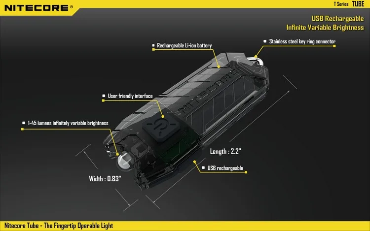 Новинка, портативный светильник NITECORE с подзарядкой через USB, карманный светильник для повседневного использования, водонепроницаемый, мини размер, цветная лампа для ключей