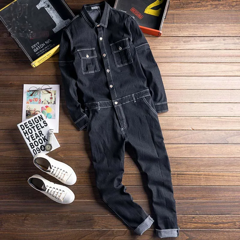 Mcikkny Spring Autumn Men's Cargo Denim Bib Overalls Eagle Embroidery Jeans Jumpsuits For Male Suspender Pants  (9)
