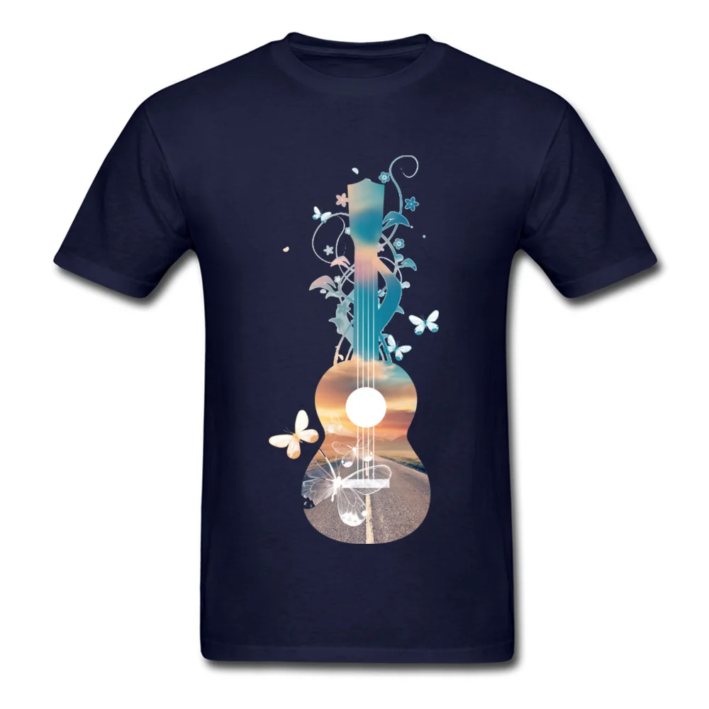 Printed On Casual Father Day Cotton Fabric Crewneck Men's Tops T Shirt Gift T Shirt Funny Short Sleeve T-Shirt Open road ukulele sunset dream butterflies navy