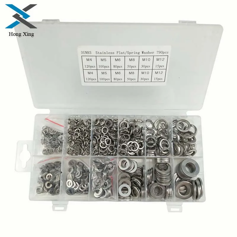 

790pcs/set Flat & Spring 304Stainless Steel Assorted Washers Rust Resistant M4-M12