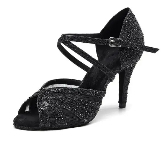 Женские замшевые туфли для бальных танцев; обувь для сальсы; обувь для социальных вечеринок; Высокий каблук 7 см, 8 см, 10 см; сандалии для танго и самбы - Цвет: black 10cm heel