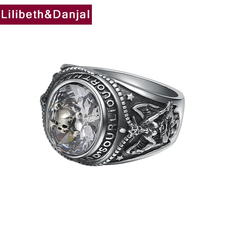 

2019 Couple Ring 100% Real 925 Sterling Silver Jewelry Men Women Punk Mosaic stone Skull Letter engagement Ring wedding band R49
