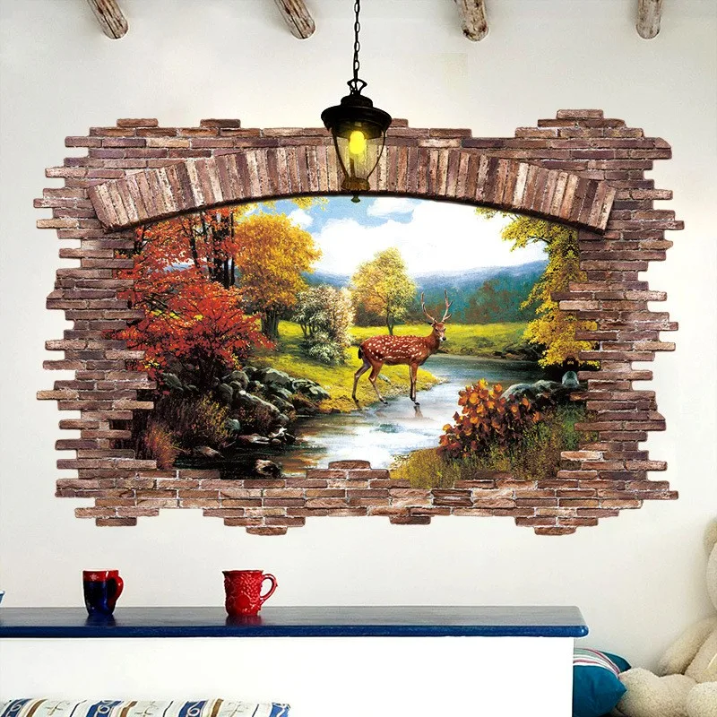 3D наклейка на пол поздняя осень Лесной Олень Наклейка на стену s домашний Декор Гостиная Спальня ложная декоративная наклейка на окно Фреска