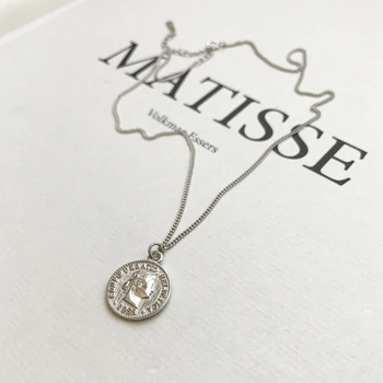 

LouLeur 925 sterling silver coin necklace simple fashion portrait industry coin pendants necklace for women lucky charms jewelry