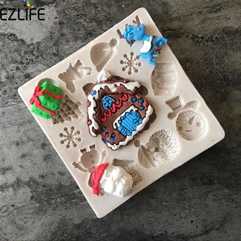 3d Silicone Cake Mold Christmas Tree Elk Fondant Diy Mold Kitchen