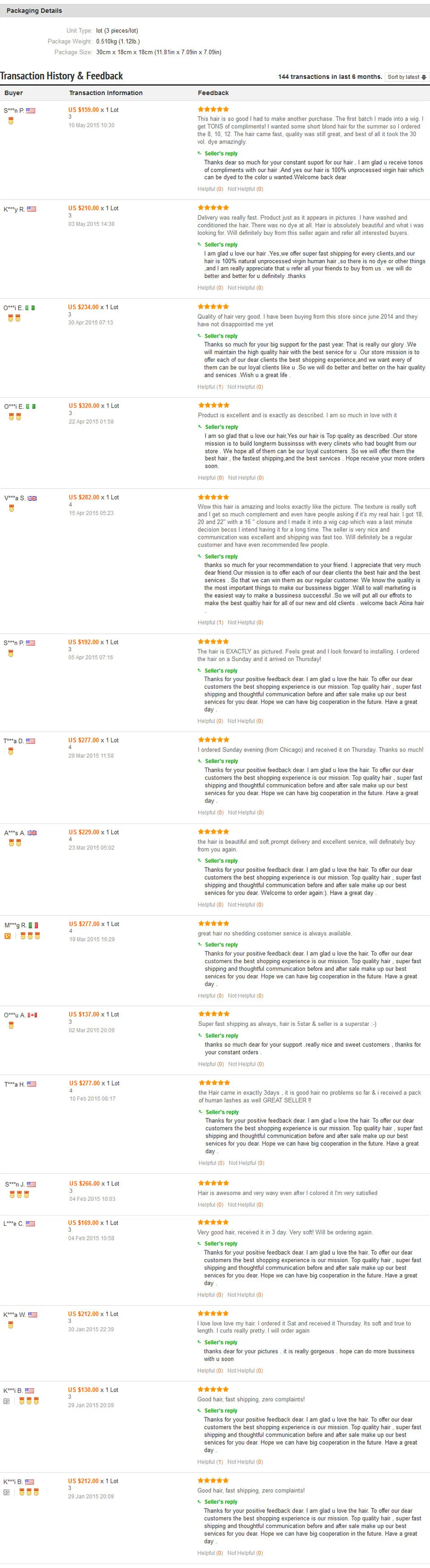7A 5 star feedback