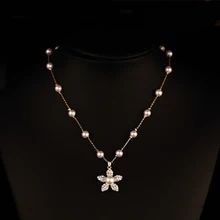 Real gold plated ABS pearl choker necklace luxury imitation diamond-jewelry flower pendant bijouterie china kolye free shipping