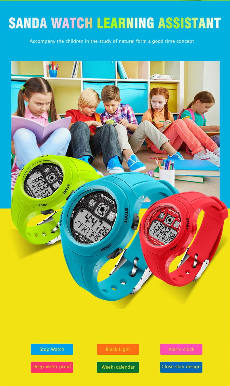 Санда спортивные детские часы для обувь девочек дети наручные часы для студентов будильник Дата хроносветодио дный граф светодиодной