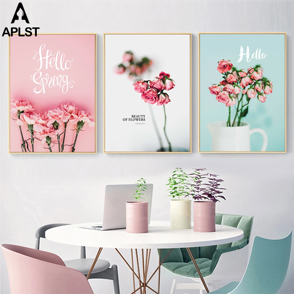 

Cute Pink Flower Canvas Painting Lovely Girls Home Decor Wall Picture Poster Modern Nordic Print Artwork for Living Room Bedroom