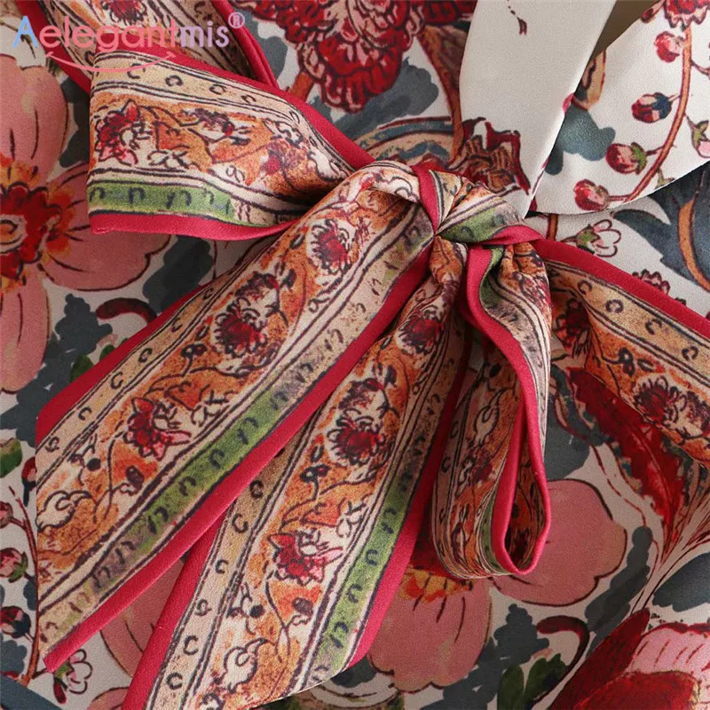 Aelegantmis винтажные цветочные блейзеры с принтом с поясом женские весенне-Осенние длинный рукав блейзеры офисные женские повседневные куртки