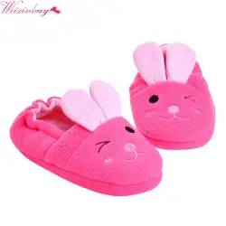 Милые домашние тапочки; детская обувь с рисунком кролика на плоской подошве; обувь для маленьких девочек; мягкие теплые Нескользящие