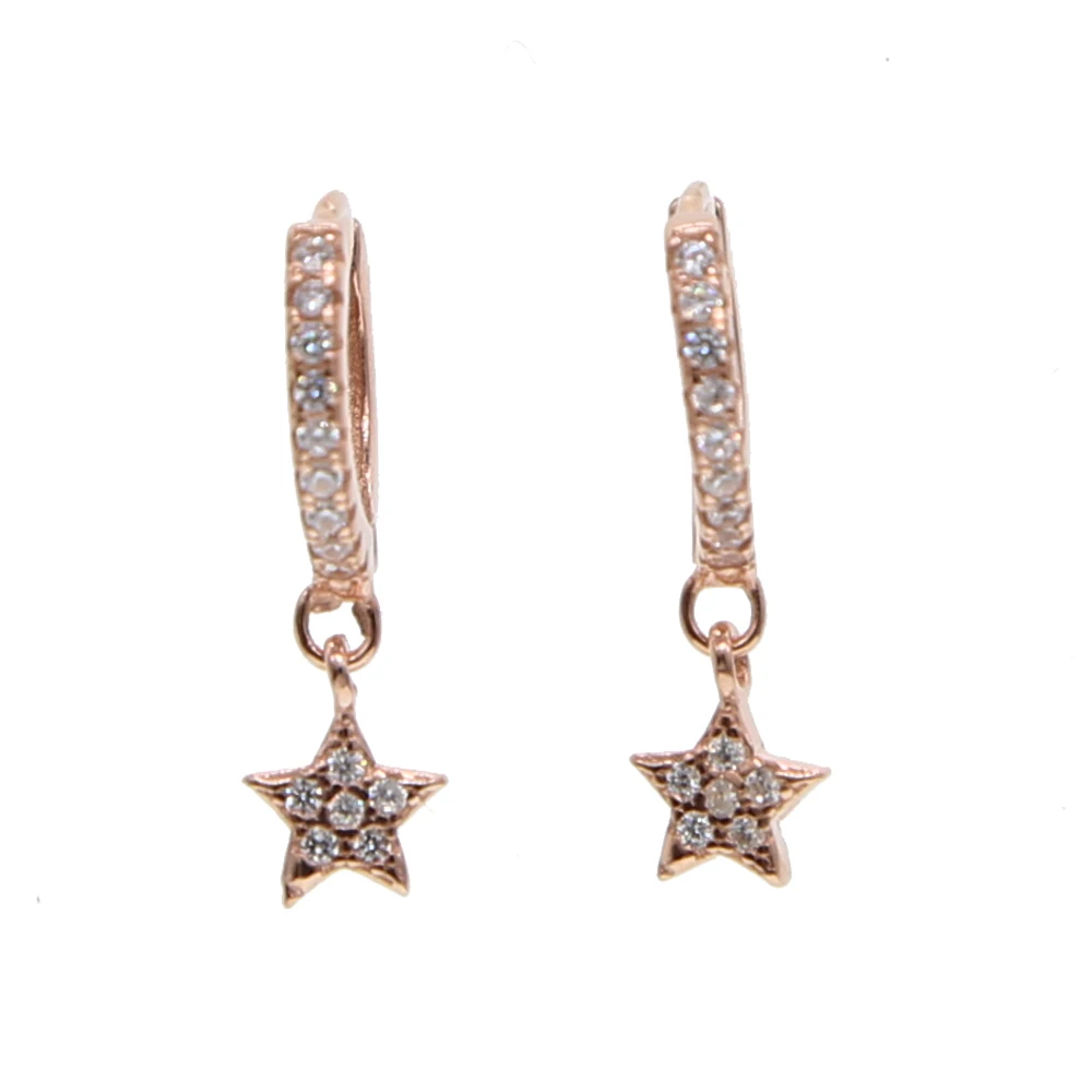 100% 925 sterling silver Christmas gift delicate star charm clip on micro pave clear cz cute tiny star dangle earring (2)
