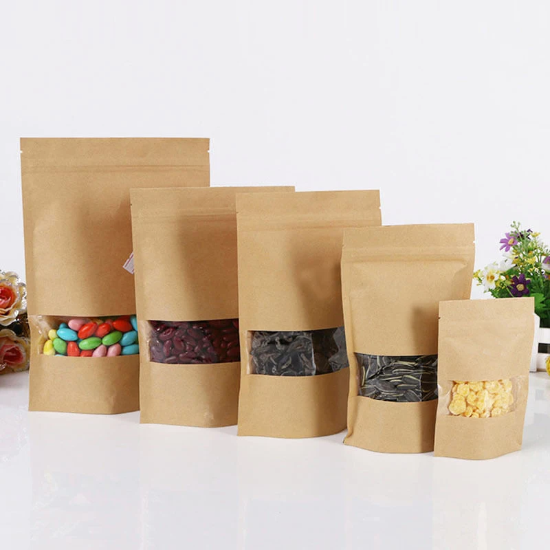 Image 10pieces lot 4size Kraft Paper Gift Bag For Tea Powder Nut Food Cookie Packaging Zip Lock Bags Gift Bag For Children Storage