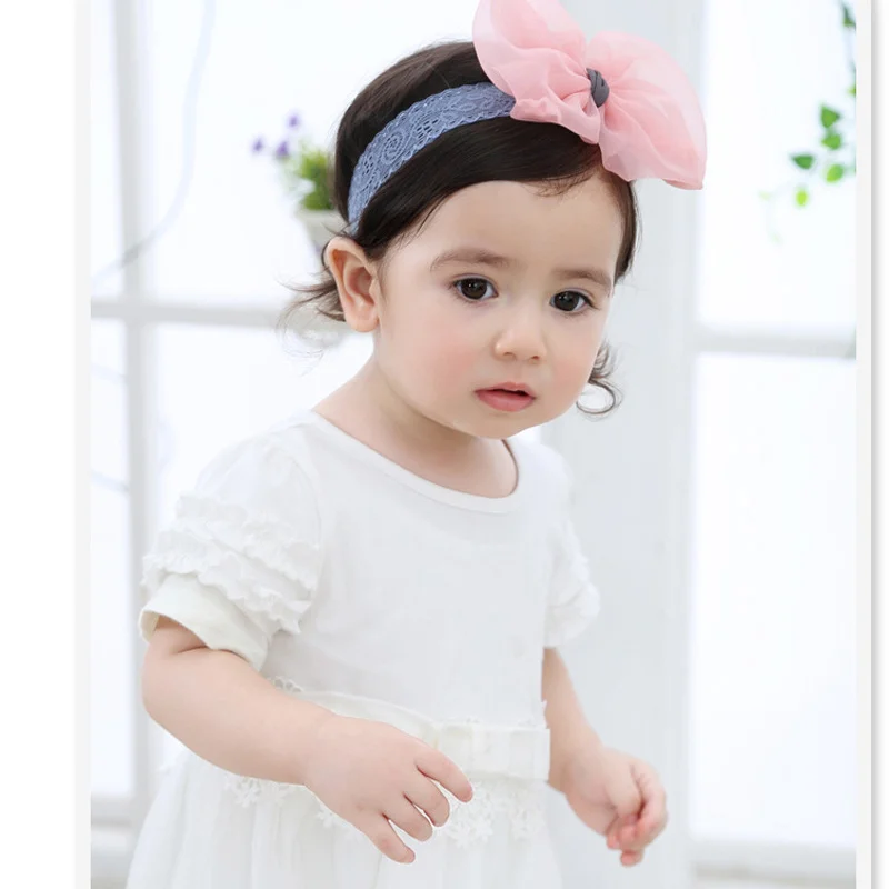 4Petal Bowknot Girl Headband Chiffon Elastic Comfortable Kids's Hair Belt Headwear Dress Up Wide Edge Sweet Lace and Cute Colorful Headwrap