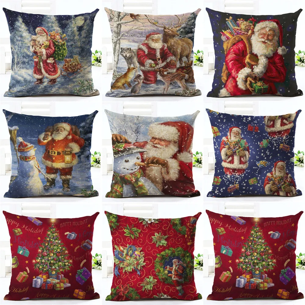 Funny Santa Claus Merry Christmas Motif Sofa Pillowcase Xmas Gift Home Decor