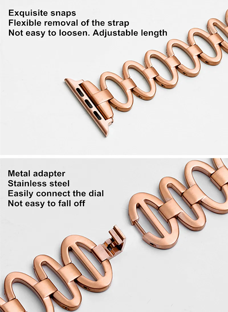 Apple Watch  rose gold stainless steel Band,  Elliptical Style Wristband, metal iwatch strap,  fits 44mm, 42mm, 40mm, 38mm, Series 4 3 2 1