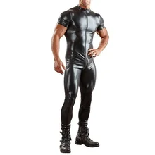 Летний мужской комбинезон из искусственной кожи с коротким рукавом, сексуальный мужской комбинезон размера плюс, обтягивающие вечерние комбинезоны, Клубная одежда 3xl