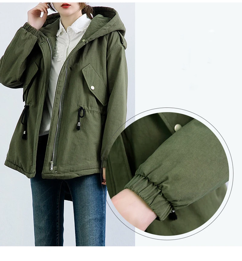 Зимняя парка армейского зеленого цвета с капюшоном, утолщенная теплая меховая куртка из овечьей шерсти, пальто, теплая Женская куртка, Женская длинная куртка, пальто
