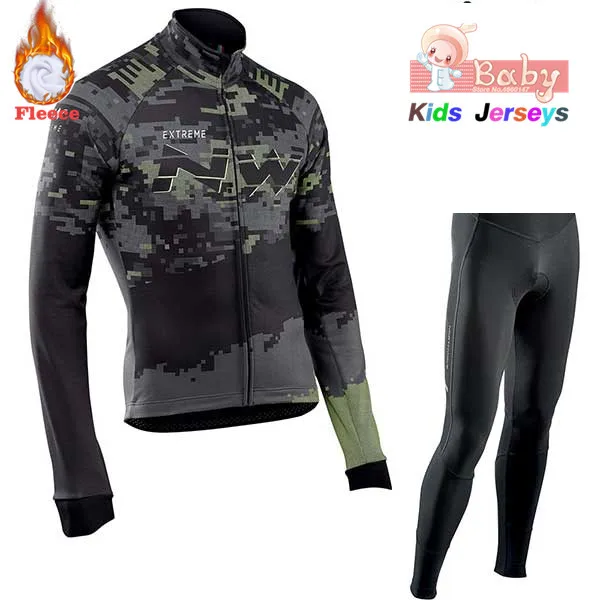 

Children's Long Sleeve Cycling Sports Suit Mountain Cycling Jersey Set Winter Bike Uniform Thermal Fleece Bicycle Clothing Kids