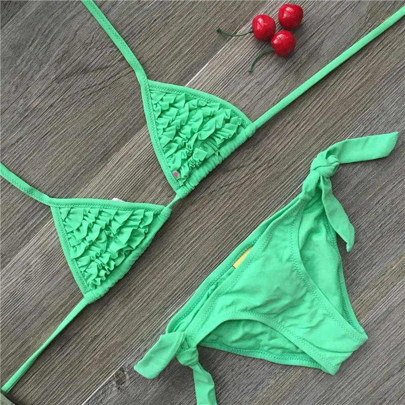 

2019 Summer Girls Swimwear Baby Kids Swimwear Biquini Infantil Two-pieces Swimsuits Beach Bathing Falbala Bikini Girl 6-14 years
