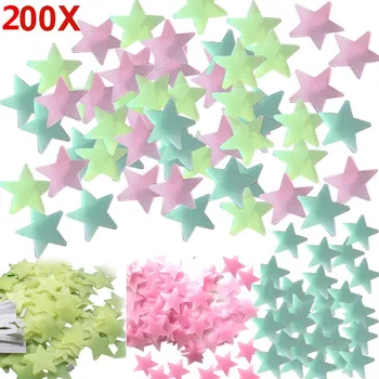 

New 200 pcs/set Colorful Luminous Stars Fluorescent Stickers Decal Baby Kids Bedroom Stars Party Wall Decoration DIY Home Decor