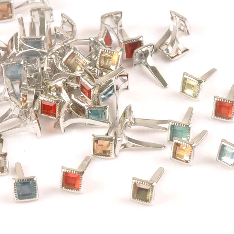 Mixed Square Rhinestone Brads Garment Rivets Fastener Studs DIY Scrapbook Metal Crafts For Shoes Decoration 50Pcs metal brads scrapbooking decoration