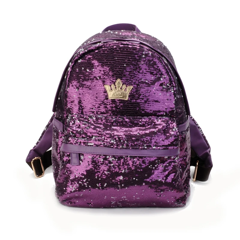 

TEXU Women Crown Canvas Backpack Student School Bag for teenager Girls Women Bag Paillette Bling Bag