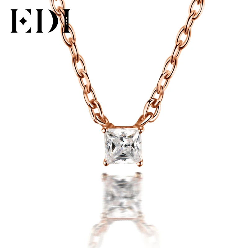 EDI Woman 0.1ct Princess Cut Link Chain Choker Necklace Natural Wedding 18K Solid Large Pendant Necklace For Women Fine Jewelry EDI Woman 0.1ct Princess Cut Link Chain Choker Necklace Natural Wedding 18K Solid Large Pendant Necklace For Women Fine Jewelry