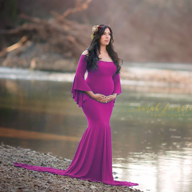 

2018 New Maxi Maternity Gown For Photo Shoots Cotton Maternity Photography Props Maternity Dresses Off Shoulder Pregnancy Dress