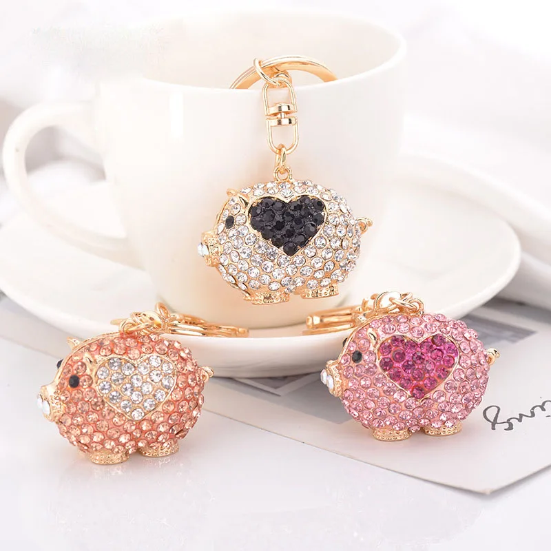 

RE High Quality Cute Pig Pendant Charm Handbag Keychain Key Holder Crystal Rhinestone Car Key Chains Chaveiro K30