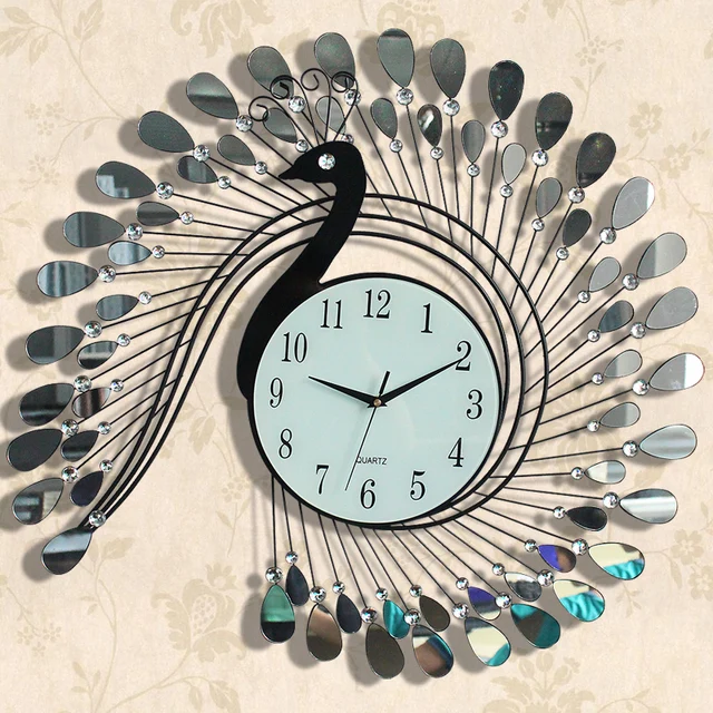 Large peacock wall clock art watch modern fashion wall clock wrought