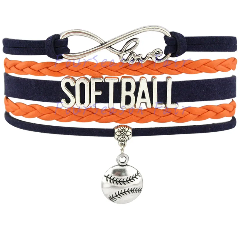 Custom Infinity Love Softball Charm Bracelet Wrap Braided MLB Leather