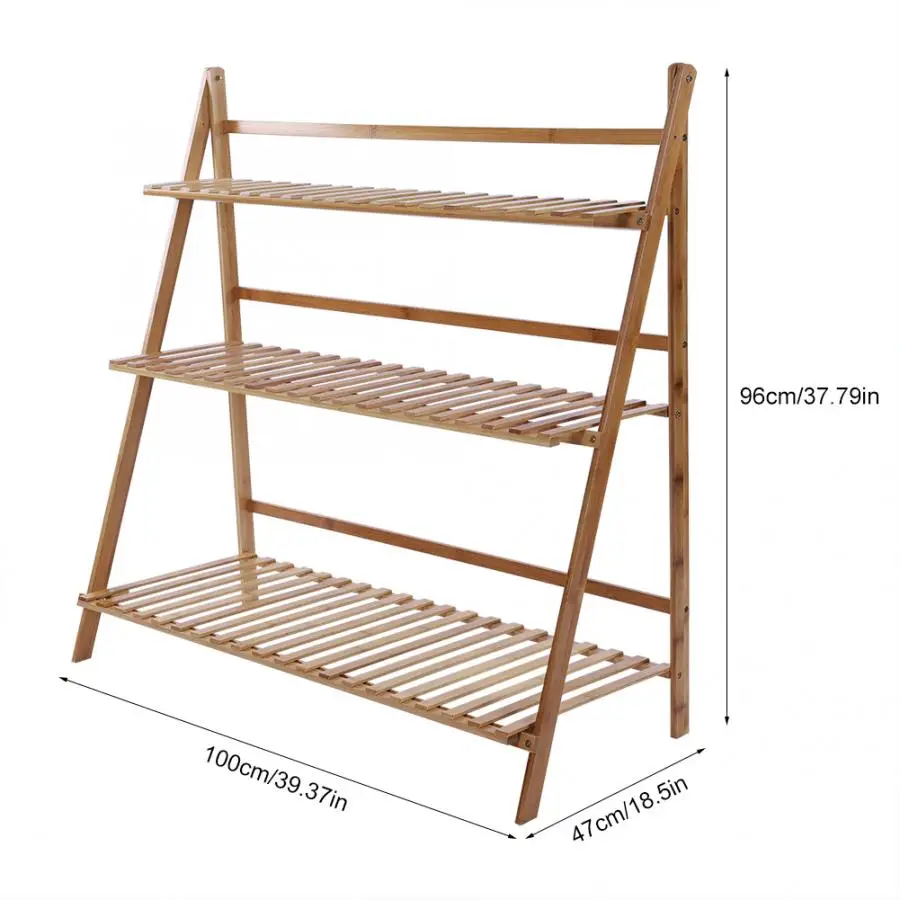 Полка для растений, 3 уровня, Бамбуковая полка для хранения, для балкона, мясистый напольный стеллаж, складной цветочный горшок, подставка для растений, полка для цветов