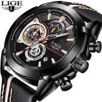 Relogio Masculino LIGE Mens Watches Top Brand Luxury Military Sports Watch Men Leather Multi-FunctionalChronograph Quartz Watch