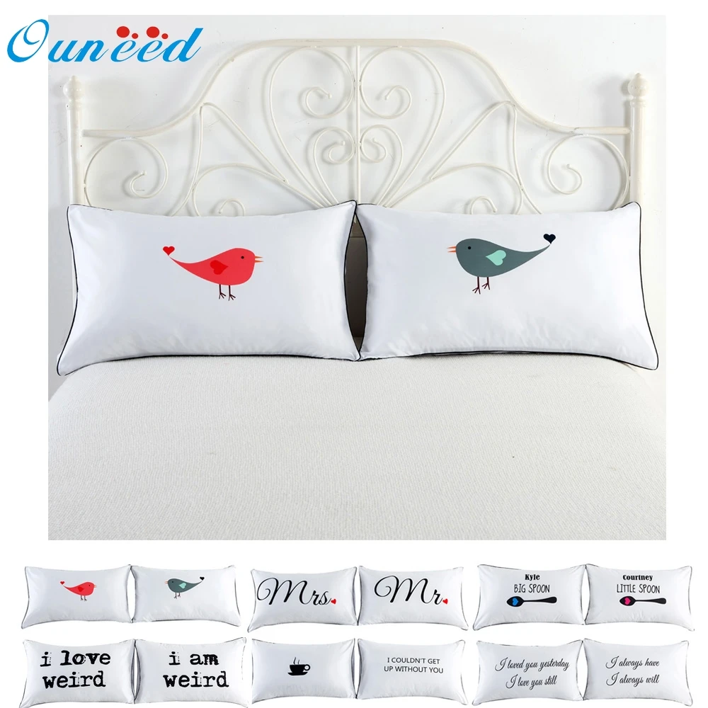 Ouneed 2pcs/set Couples Pillow Cases Letters Printed Pillowcases