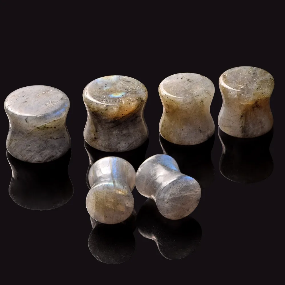 Organic Natural labradorite Stone Ear Plug Double Flare Gauges 6mm 16mm