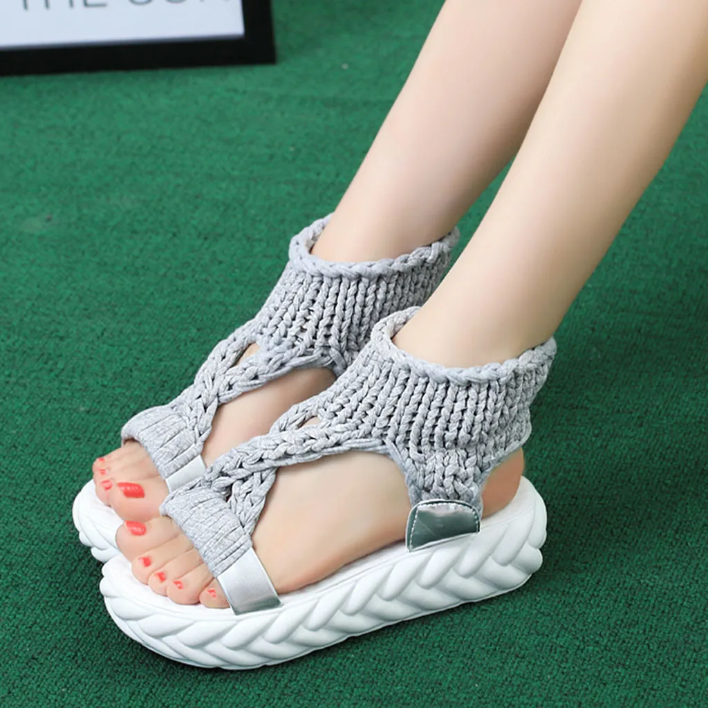 Women Ladies Summer Fashion Platform Sandals Comfort Big Size Casual Soft knit Shoes Classic Non-slip chunky Sandal 2019 new