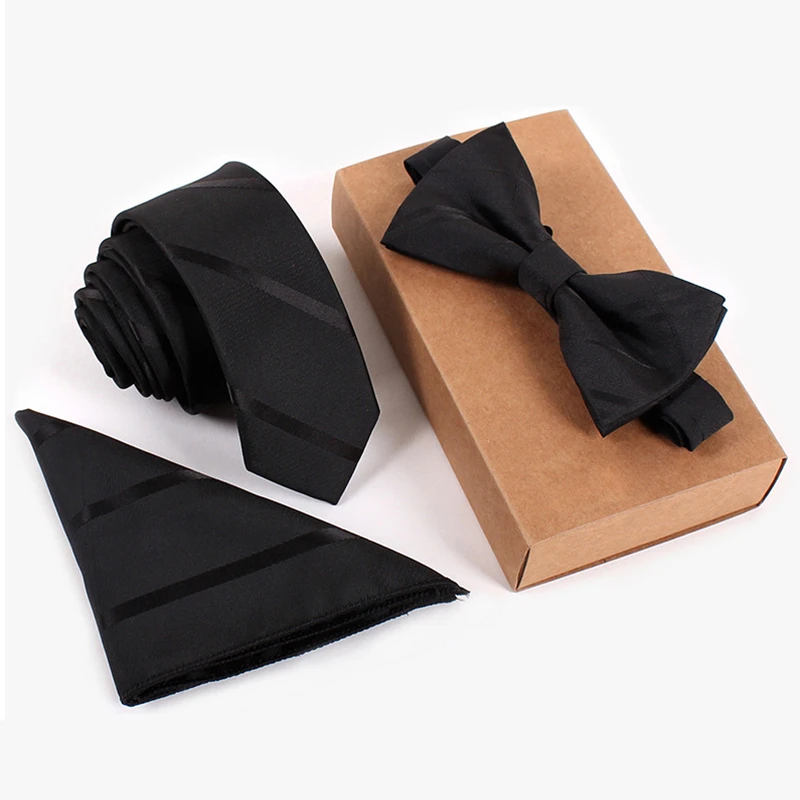 

noeud papillon men cravate slim 5cm skinny ties black striped tie set hommes de cravate bowtie pocket square