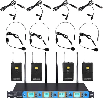 

4x100 Channels Professional UHF Wireless microfoon professionele Headset Lavaier Microphone System