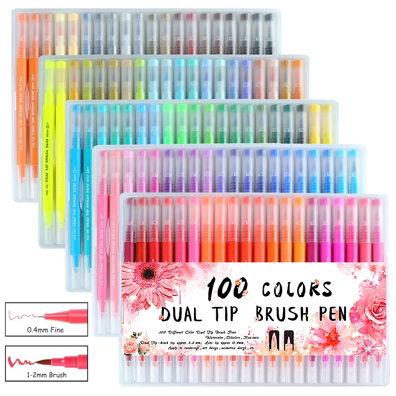 

2019 NEW Colorful Pens Dual Tip Brush Marker Pen Watercolor Fine Liner Art Markers for Coloring Drawing Painting Calligraphy