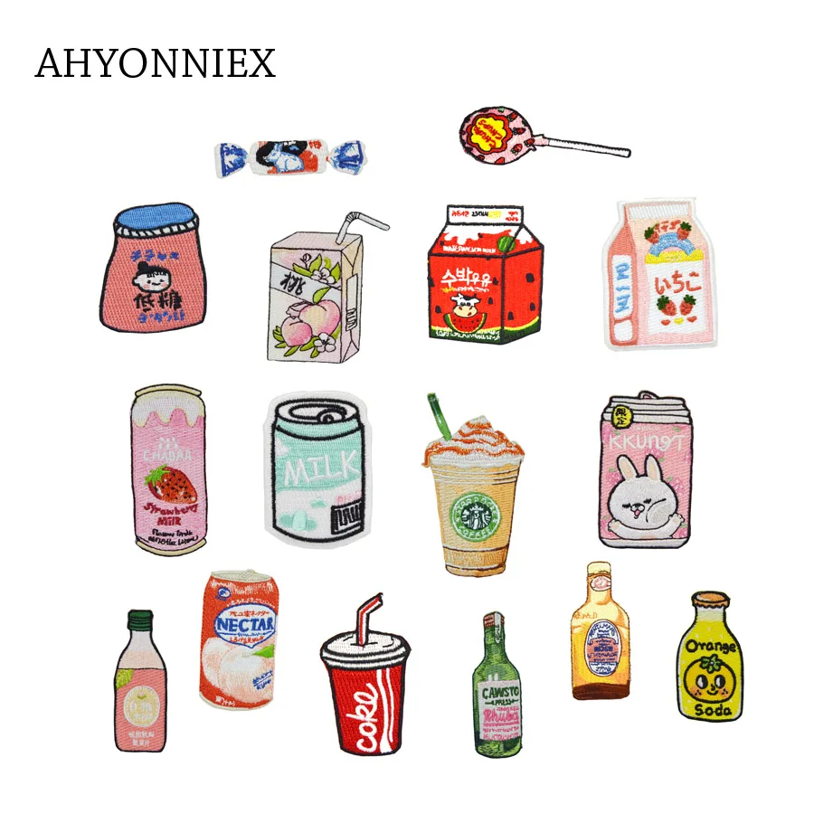 

AHYONNIEX Fashion Embroidered Cartoon Candy Milk Patches for Clothing Applique for Jeans DIY Accessories Cute Glue Patches