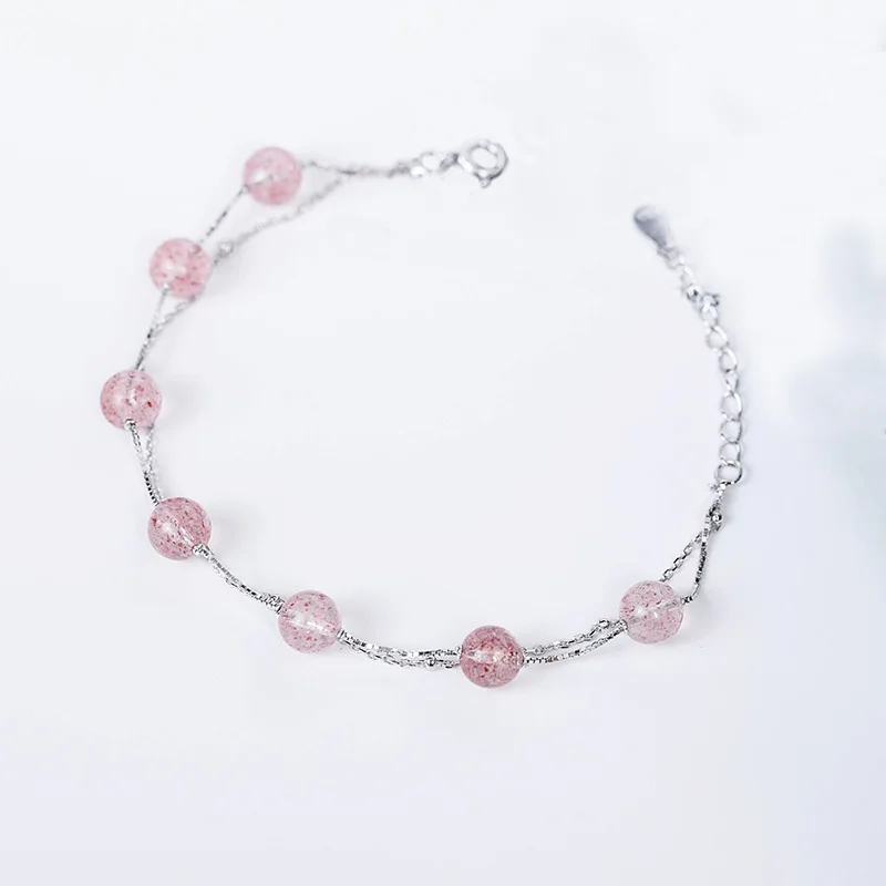 

Sweet Round Natural Strawberry Quartz 925 Sterling Silver Bracelet