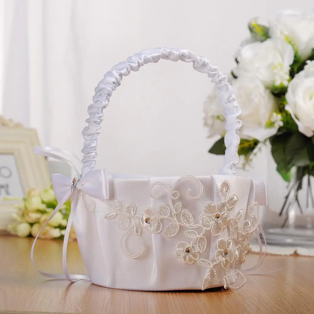 

Wedding Basket Flower Girl Basket for Ceremony Wedding Decoration Love Case Satin Basket Storage Flower Girl Basket Container